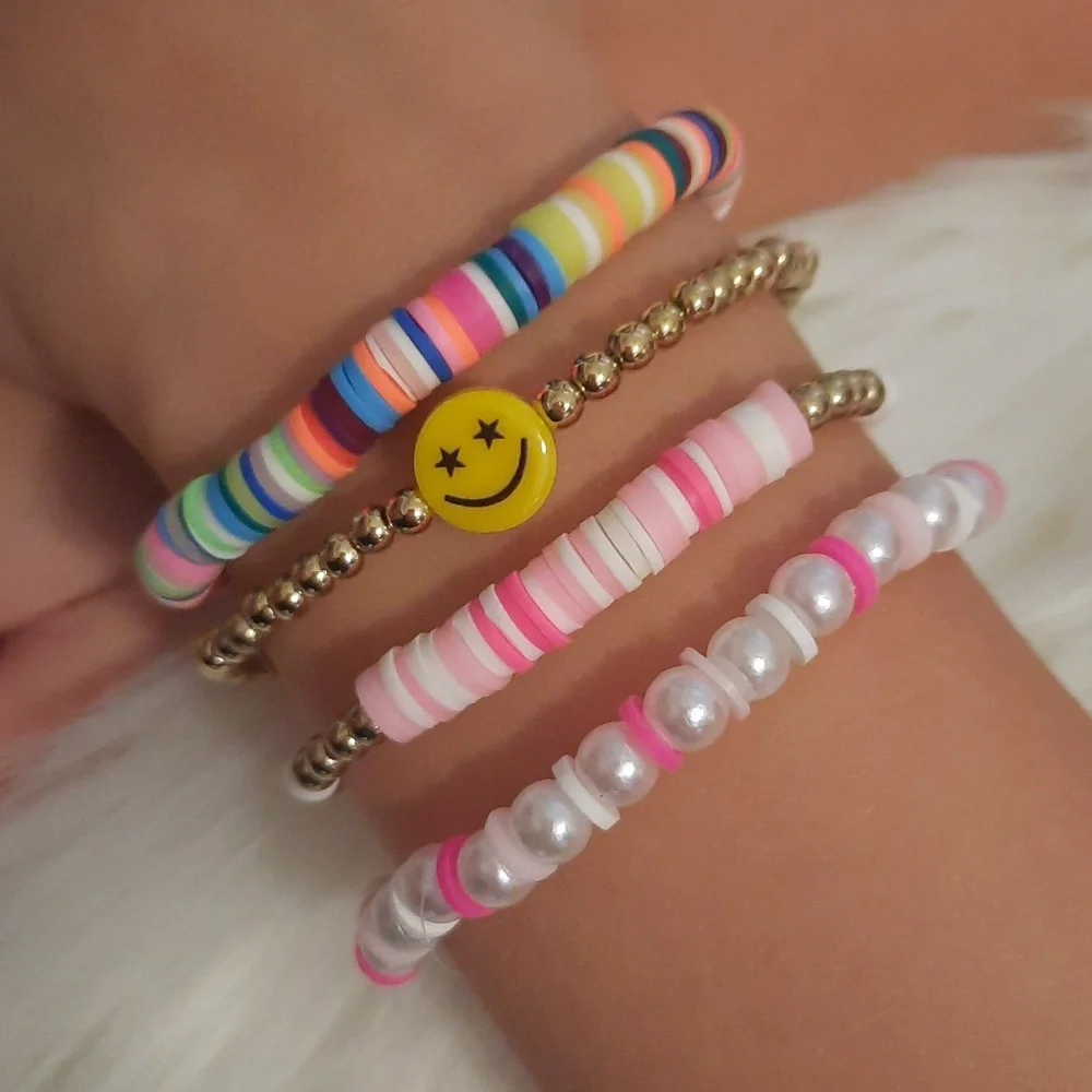 Kids Charm Bracelets-Clay beads-4 pcs